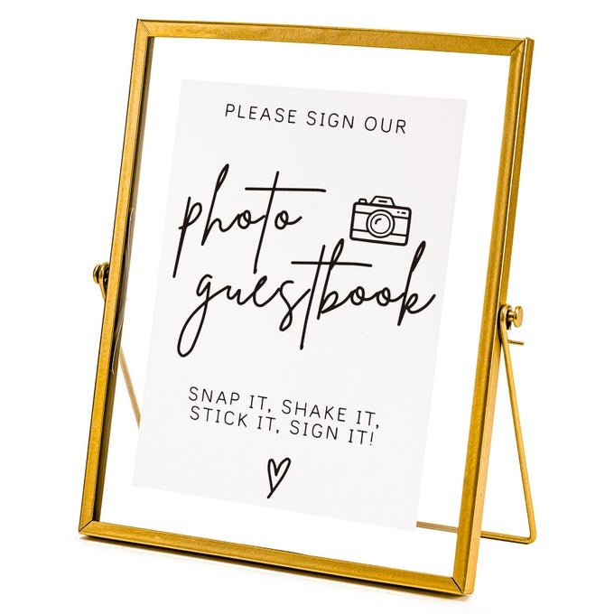 GOLD FLOATING PICTURE FRAME WEDDING SIGNS PLEASE SIGN OUR GUEST BOOK 10X8 PLACE CARDMENU HOLDER
