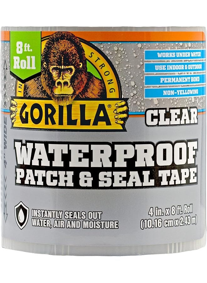 Gorilla Gorilla Waterproof Patch & Seal Tape, 4" x 8', Clear, (Pack of 1) 