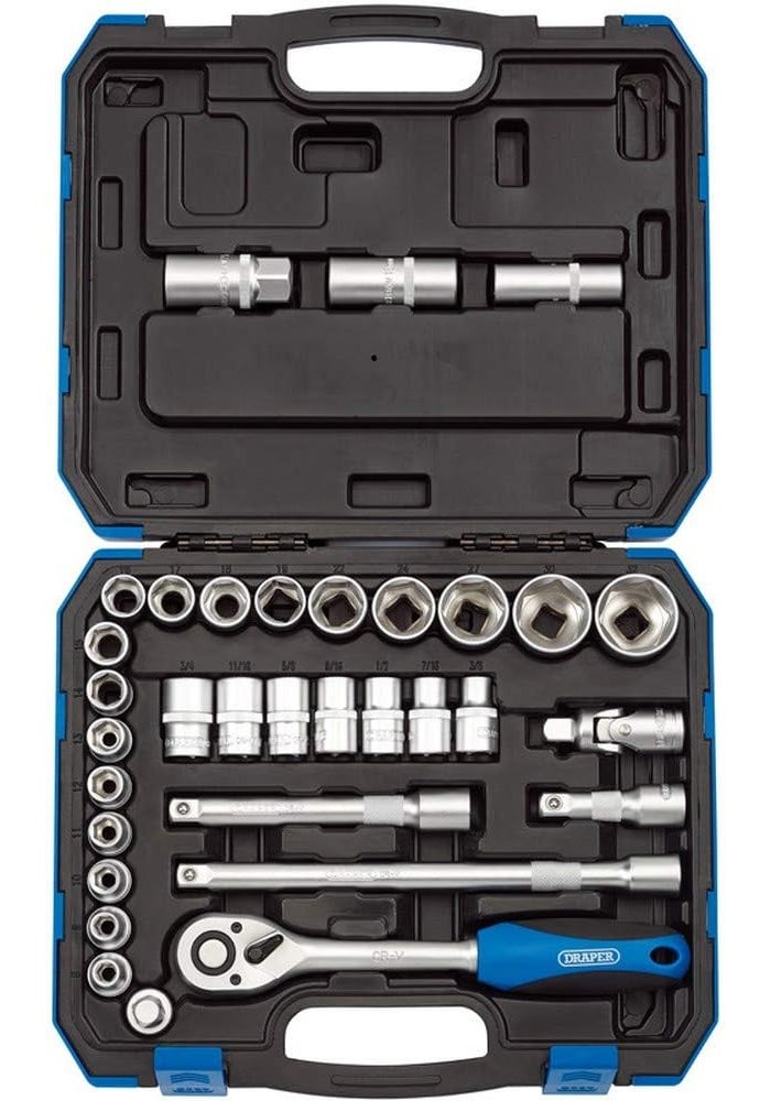 Draper 16363 1/2-Inch Square Drive Combined MM/AF 33 Piece Socket Set