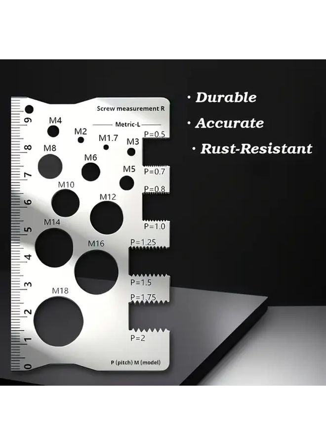 M12 Thread Gauge Heavy Duty Stainless Steel Screw Bolt Measuring Tape Ruler Metric Imperial Scale Silvery - Image 4