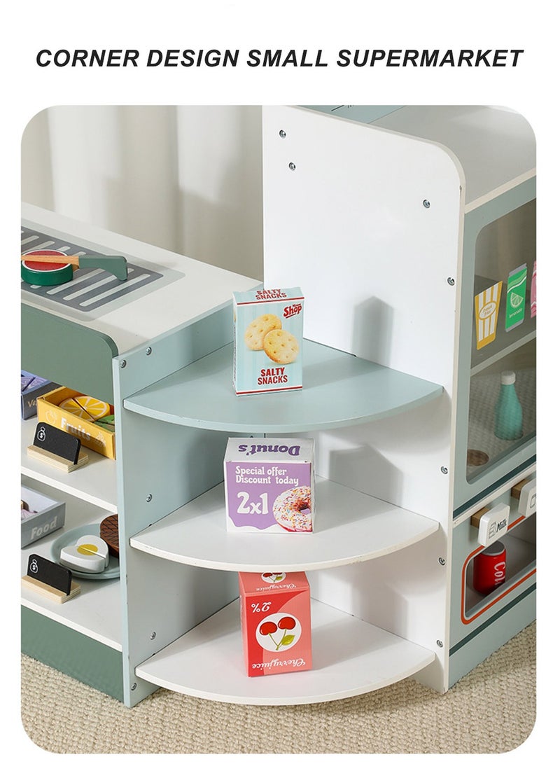 MaBaby Kids Grocery Store Playset, Wooden Pretend Play Supermarket with Checkout Counter, Vending Machine Toy, Kids Coffee Maker & Cuting Food, Grocery Store Pretend Play for Toddler Boys Girls  - Image 4