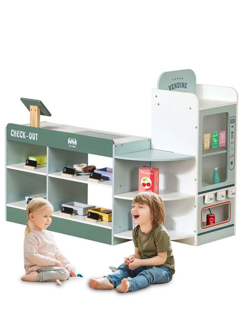 MaBaby Kids Grocery Store Playset, Wooden Pretend Play Supermarket with Checkout Counter, Vending Machine Toy, Kids Coffee Maker & Cuting Food, Grocery Store Pretend Play for Toddler Boys Girls  - Image 1