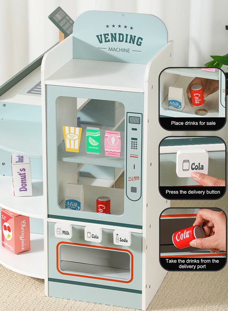 MaBaby Kids Grocery Store Playset, Wooden Pretend Play Supermarket with Checkout Counter, Vending Machine Toy, Kids Coffee Maker & Cuting Food, Grocery Store Pretend Play for Toddler Boys Girls  - Image 2
