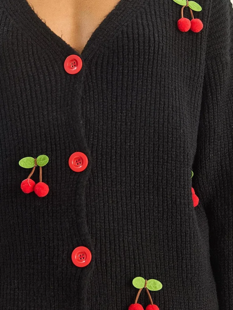 Bianco Lucci  LUCCI V-Neck Fruit Embroidered Knitwear Cardigan for Women | Best Price UAE