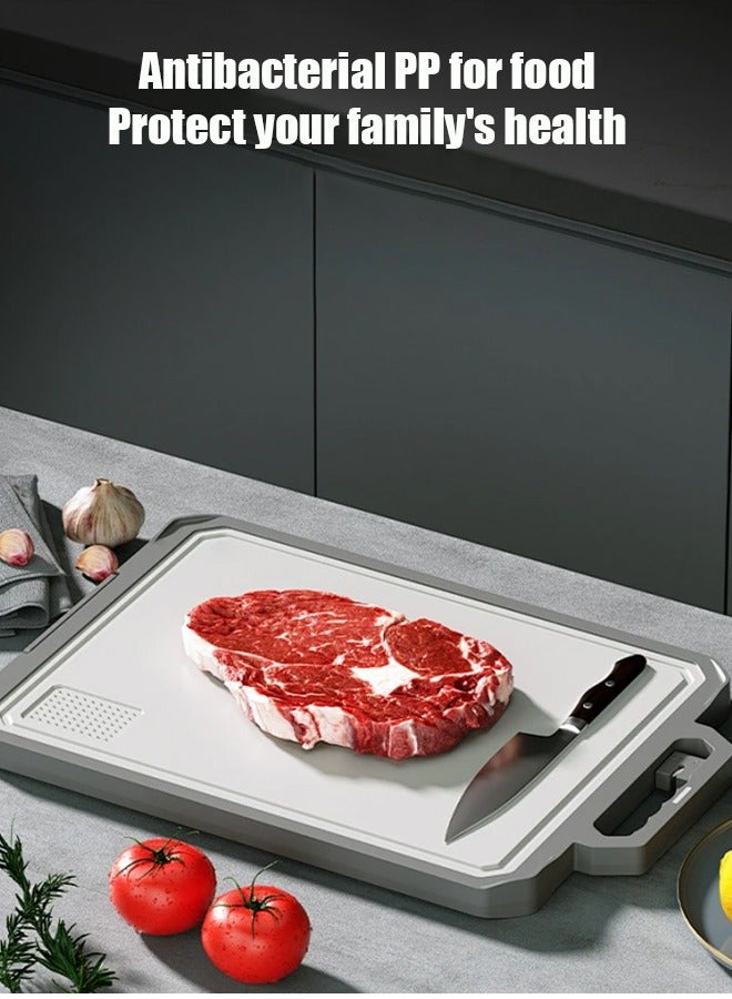 Sumkyle Chopping board, double-sided chopping board with grating function, with sharpening stone and length scale, standing draining, stainless steel chopping board for cutting meat, fruit and vegetables - Image 3