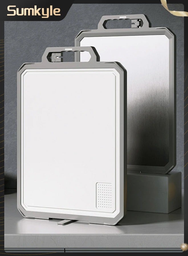 Sumkyle Chopping board, double-sided chopping board with grating function, with sharpening stone and length scale, standing draining, stainless steel chopping board for cutting meat, fruit and vegetables - Image 1