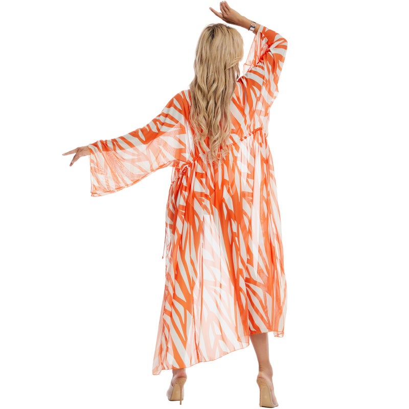 2023 Fashion Striped Print Swimwear Set with Cover-Up Split bikini  - Image 5