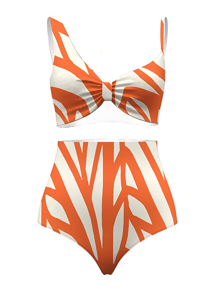 2023 Fashion Striped Print Swimwear Set with Cover-Up Split bikini  - Image 1