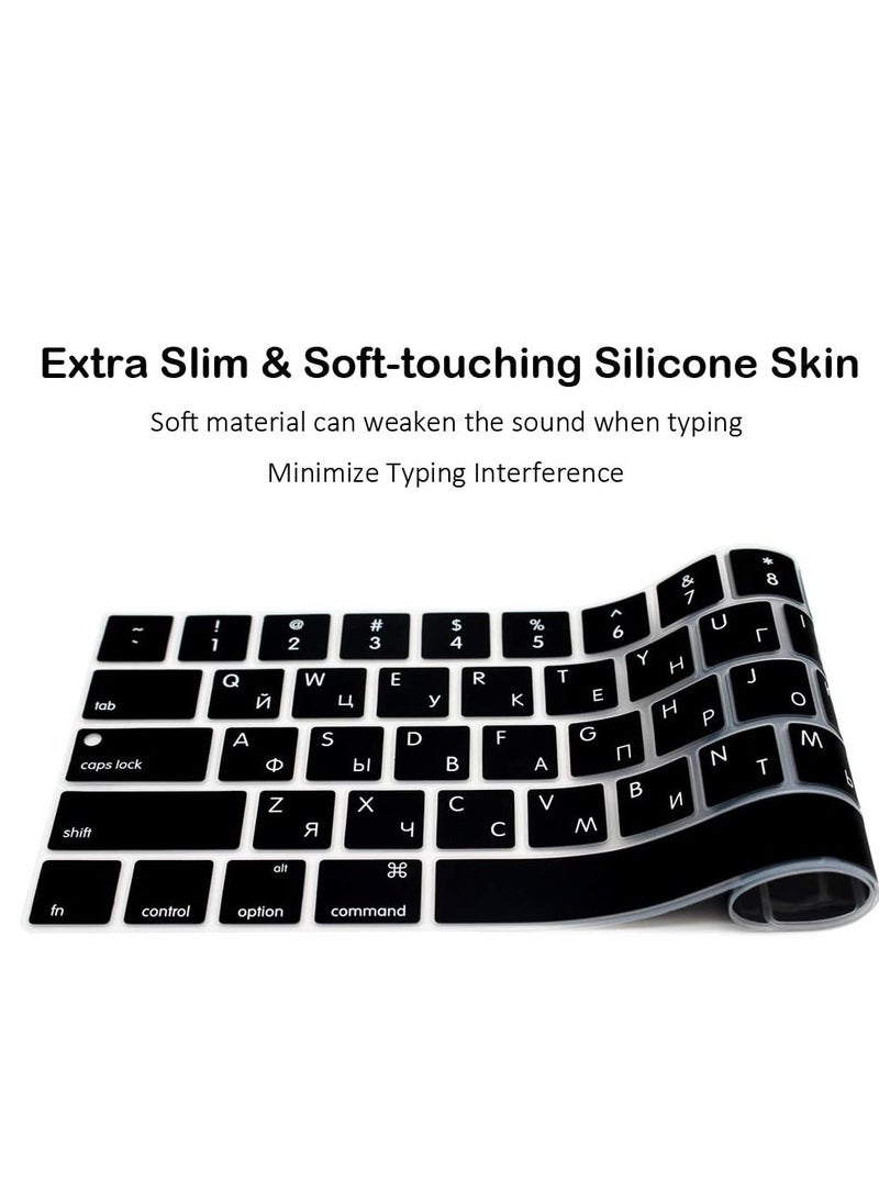 CaseBuy - Russian Keyboard Cover Skin for 2023 2022 MacBook Air 13.6 15 inch M2 A2681 A2941 & 2023-2021 MacBook Pro 14 16.2 inch M3 M2 M1 Pro Max A2918 A2992 A2779 A2442 A2780 A2485 A2991 Black - Image 1