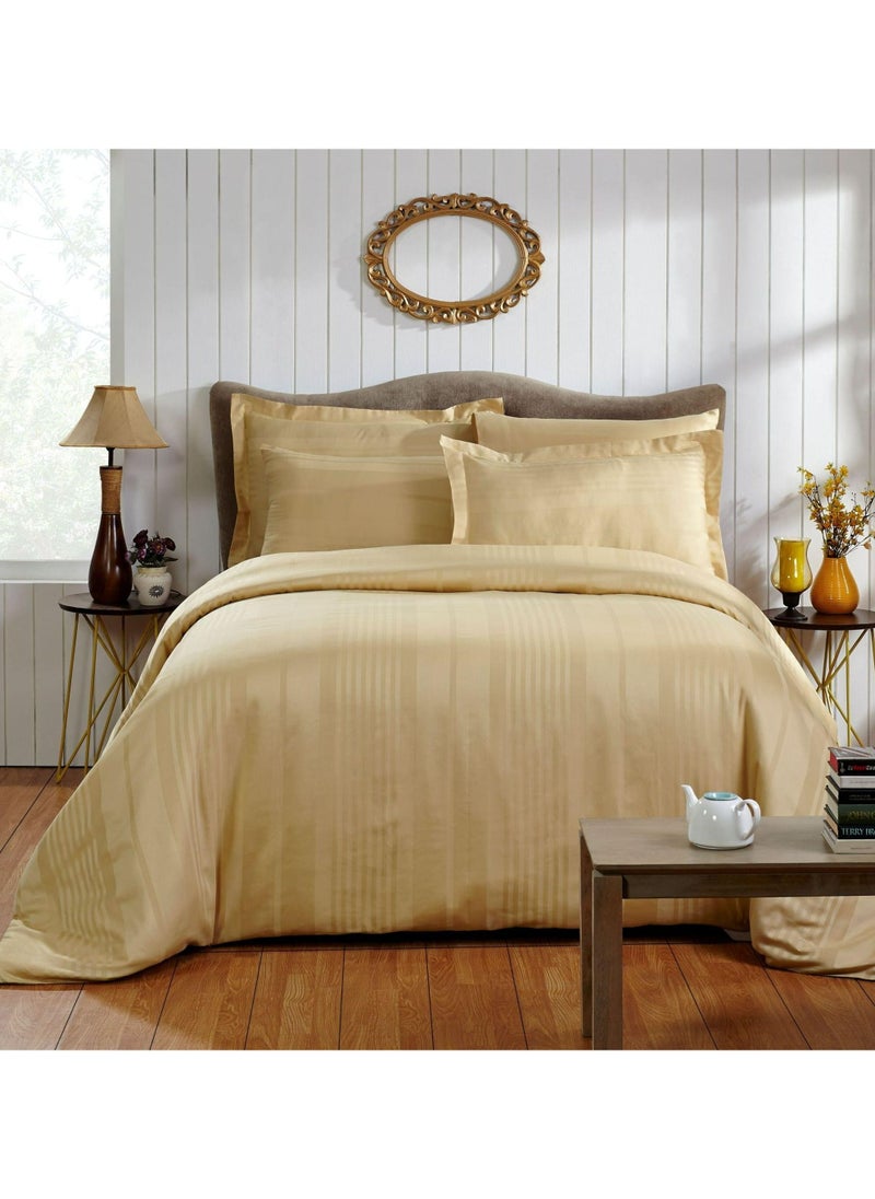 Donetella Cotton Duvet Cover Set 6-Pcs Double Size Reversible Printed Comforter Covers With Hidden Zipper Closure And Corner Holders(Without Filler),Gold King  - Image 1