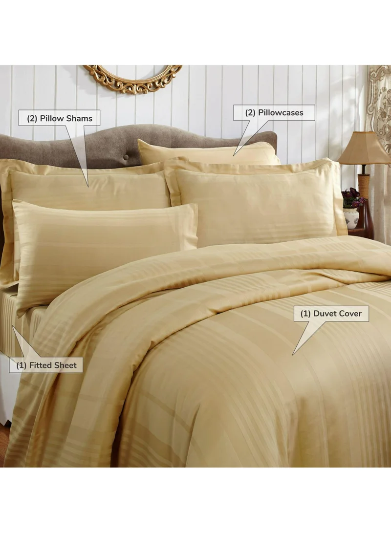 Donetella Cotton Duvet Cover Set 6-Pcs Double Size Reversible Printed Comforter Covers With Hidden Zipper Closure And Corner Holders(Without Filler),Gold King