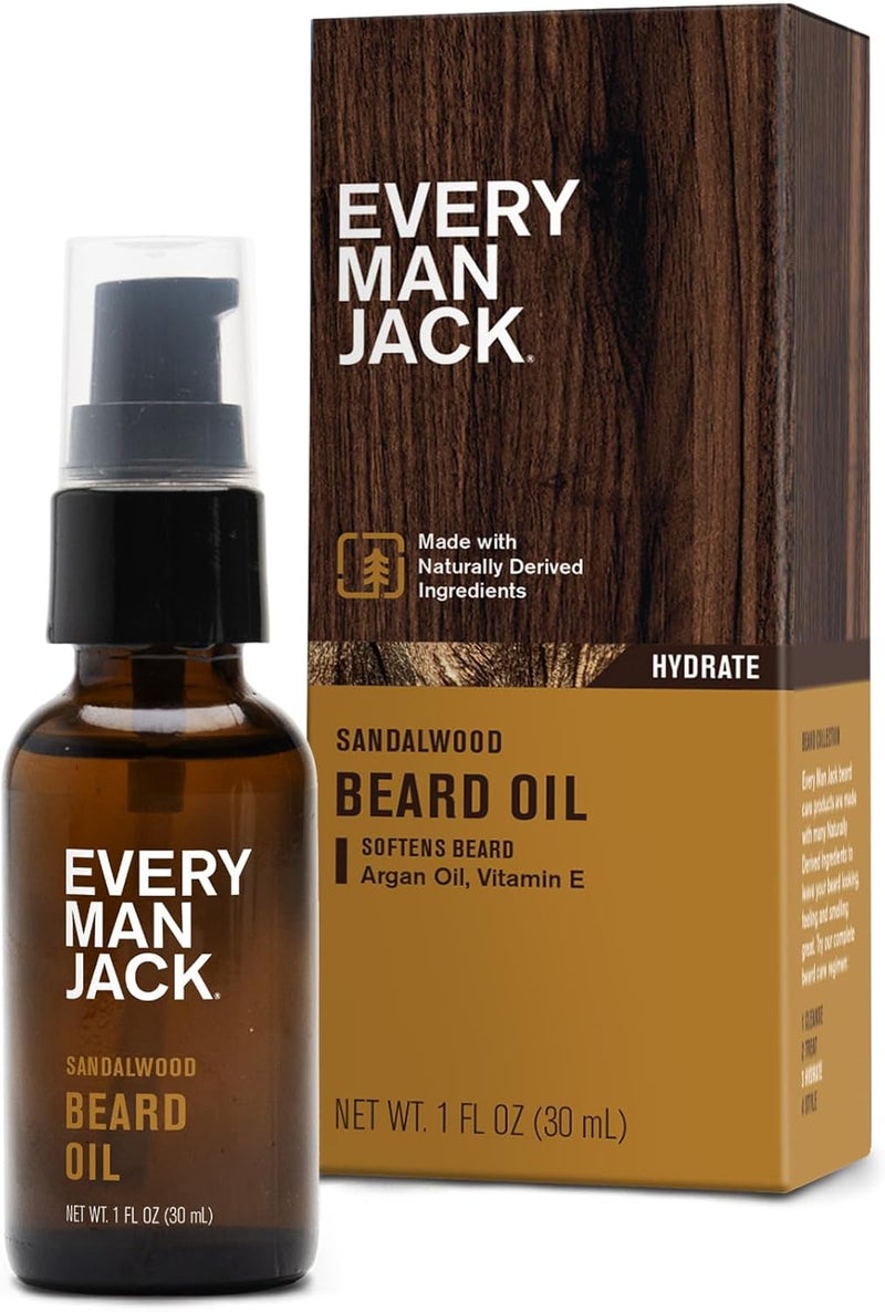 Every Man Jack Sandalwood Beard Oil - 1.0 oz (30 ml) Hydrating Formula - Image 1