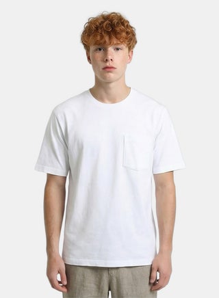 Men Solid Basic Tee With Front Pocket White