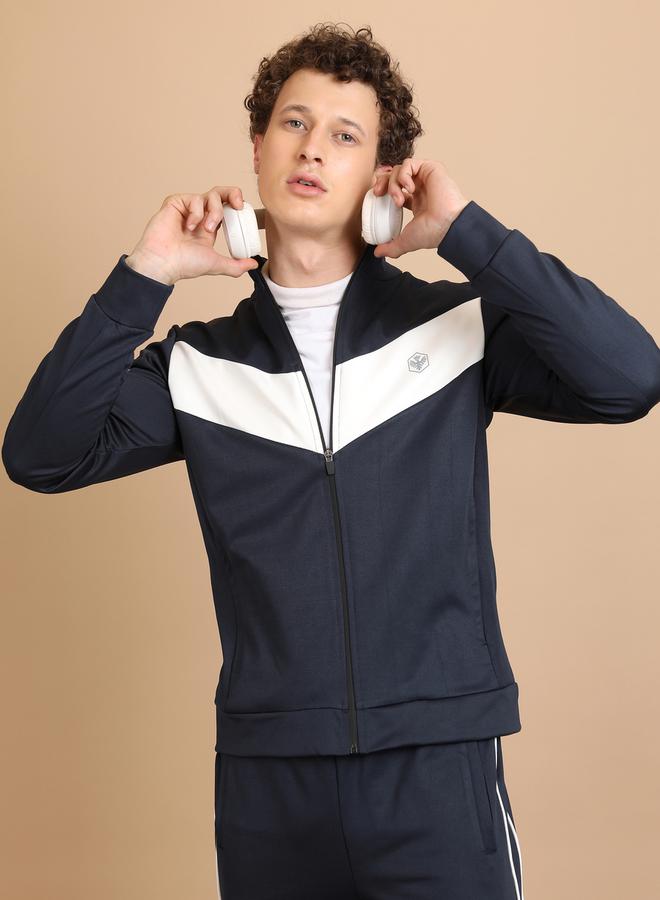 HIGHLANDER Color Block Mock Collar Zip-Up Bomber Jacket by Styli  - Image 1