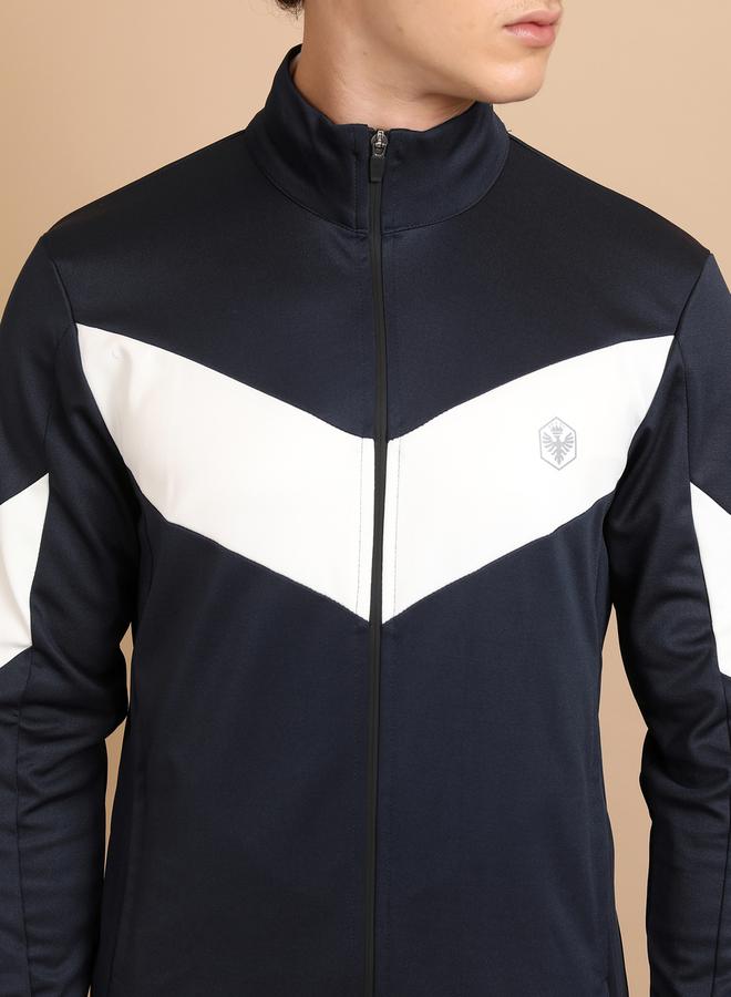 HIGHLANDER Color Block Mock Collar Zip-Up Bomber Jacket by Styli  - Image 2