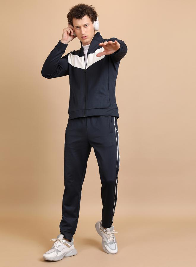 HIGHLANDER Color Block Mock Collar Zip-Up Bomber Jacket by Styli  - Image 4