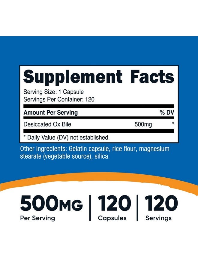 كبسولات Nutricost Ox Bile ٥٠٠ مجم لكل حصة (١٢٠ كبسولة) - خالية من الغلوتين وغير معدلة وراثيًا - Image 2