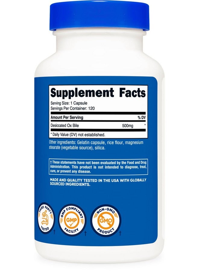 كبسولات Nutricost Ox Bile ٥٠٠ مجم لكل حصة (١٢٠ كبسولة) - خالية من الغلوتين وغير معدلة وراثيًا - Image 5