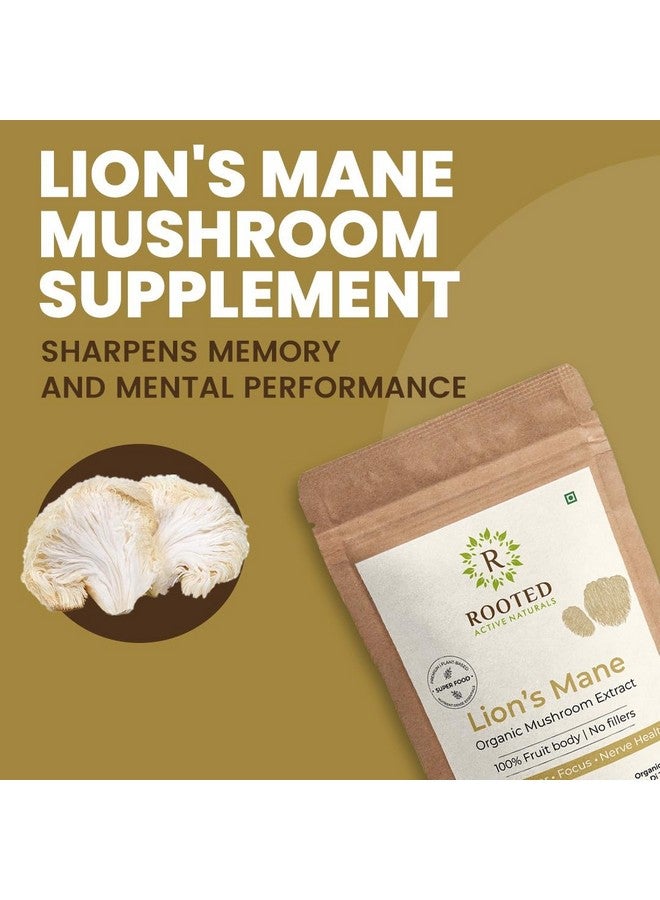 Rooted Actives Lions Mane mushroom Extract (60 g) | Memory, Focus, Brain Powder & Nerve Health. USDA Organic, 38% Beta Glucans - Image 4