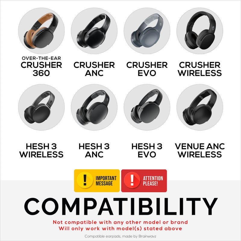 BRAINWAVZ Upgraded Earpads for Skullcandy Crusher Evo, Crusher Wireless, Hesh ANC & More | Enhanced Comfort & Sound Isolation | Black, by Brainwavz - Image 2