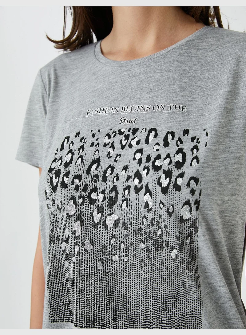 كوتون Leopard Short Sleeve Crew Neck T-Shirt