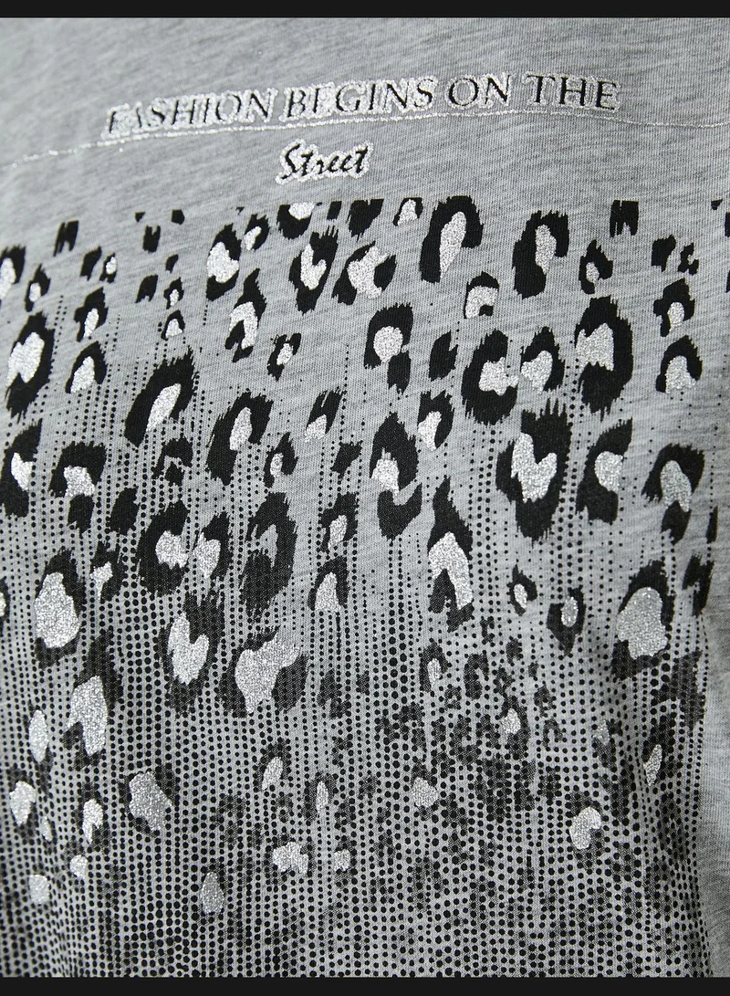 كوتون Leopard Short Sleeve Crew Neck T-Shirt