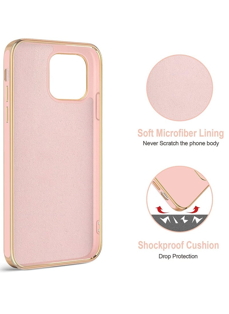 Raxoom Soft Silicon Shockproof Luxury Gold Lining Case Rotatable Magnetic Ring Grip Holder Car Mount Kickstand Cover Compatible for iPhone 14 Pro Max (Pink) - Image 4