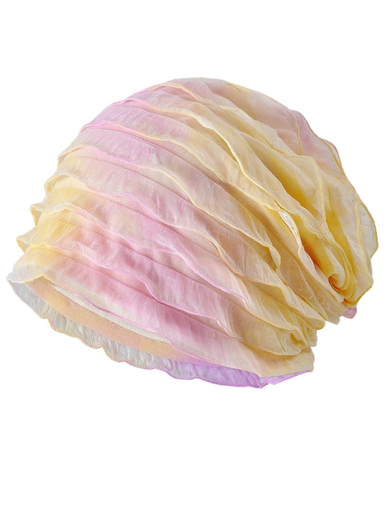 Loquat Infinity Scarf Headwear Cap Multi Layered Pleated Beanie Hat Gradient Color 
