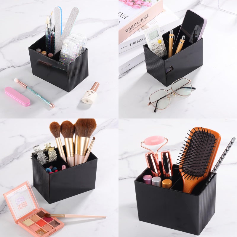 Ohlove Qtip Holder with Bamboo Lids, 3 Compartments Cotton Ball/Swabs Dispenser, Apothecary Jar Plastic Container for Storage and Organizer (Black) - Image 5