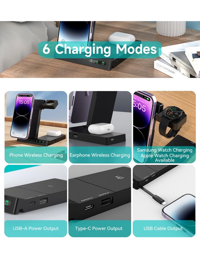 SYOSI 6-in-1 Wireless Charging Station, Fast Charger Multi-Device Stand Universal Charging Dock Station for Samsung,iPhone 15 14 13 12 11 X XR XS Pro Max, for Apple Watch and Earphones AirPods 3 2 Pro - Image 5