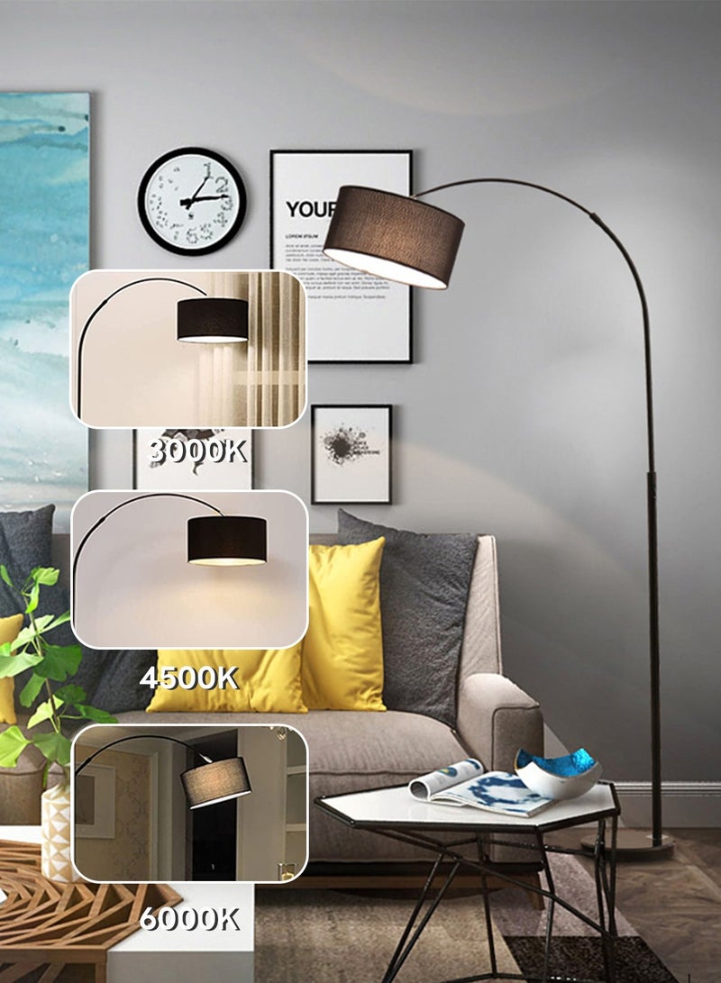 3-Color LED Floor Lamp, Nordic Simple Light, Modern Eye-protecting Vertical Standing Lamp, For Bedroom Living Room Study Office Fabric Lampshade Floor Lighting With 9W Tricolor LED Bulb Black 185X100 CM - Image 2