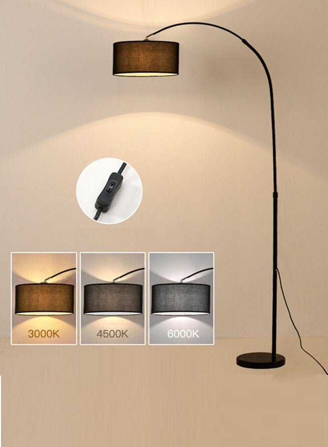3-Color LED Floor Lamp, Nordic Simple Light, Modern Eye-protecting Vertical Standing Lamp, For Bedroom Living Room Study Office Fabric Lampshade Floor Lighting With 9W Tricolor LED Bulb Black 185X100 CM - Image 1