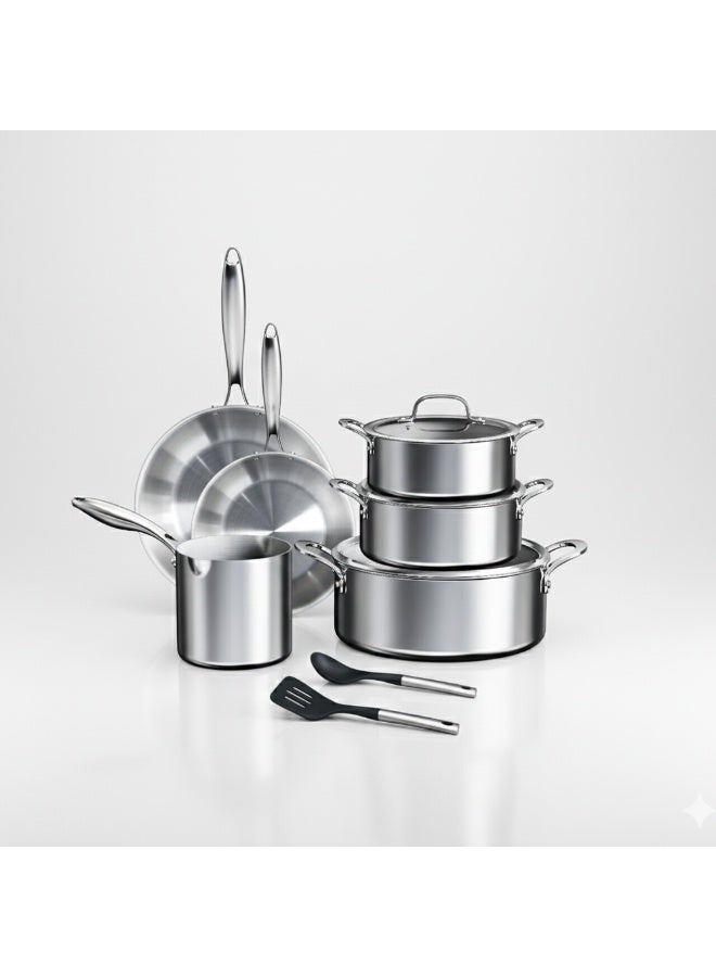 Prestige Tri Ply Stainless Steel 11 Pcs Cooking Set | Induction + all hob suitable | Pots and Pans Set | PR81202 - Image 1