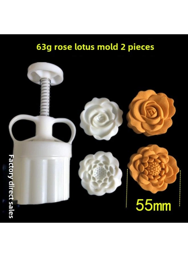 Rose Lotus Pattern Hand-pressed Moon Cake Mung Bean Cake Peach Cake Food Cake Mold Upgrade Strengthened Quantitative Adjustment-Specifications:63 Grams Of Mei Lian Mold 2 Tablets  - Image 2