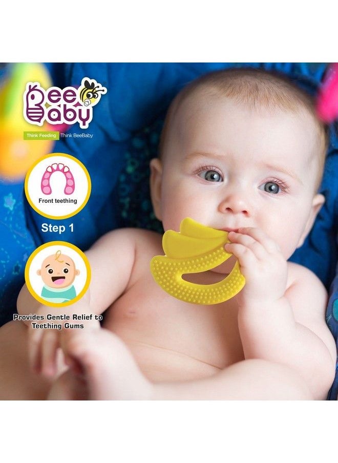 Beebaby - Banana Fruit Shape Soft Silicone Teether For 3+ Months With Carrying Case Bpa Free Teething Toy For Babies With Textured Surface For Soothing Gums. 100% Food Grade (Banana Yellow) - Image 1