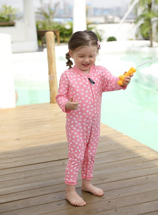 weVSwe Baby Girls Newborn Pink Heart Swimsuit Toddler Rash Guard Sun Protection Infant Swimwear with Sun Hat 12-18 Months - Image 2
