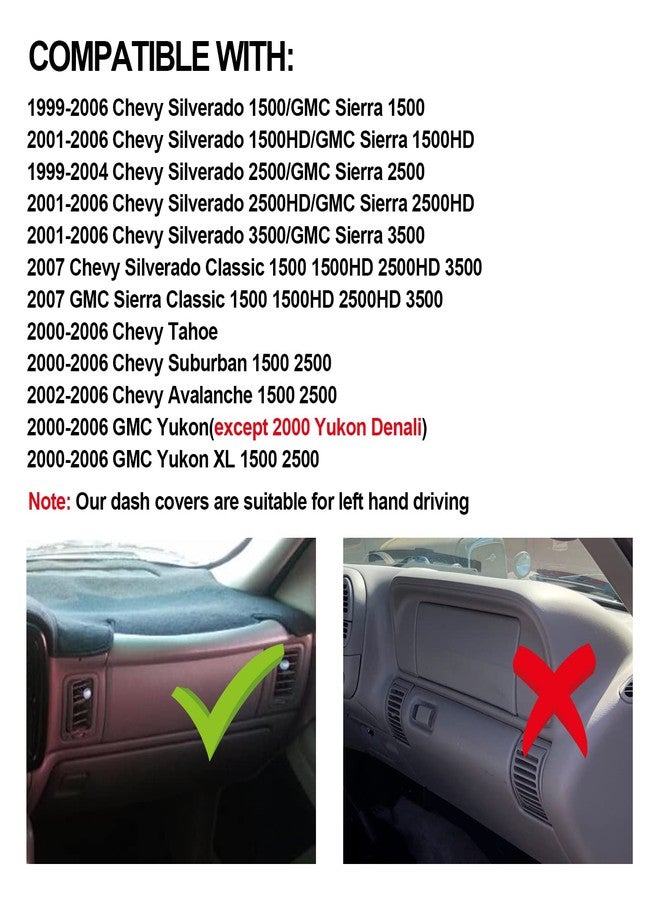 HanLanKa Dashboard Cover for Chevrolet Silverado 1500 2500 3500 1999-2006 Avalanche Chevy Tahoe Suburban GMC Sierra Yukon Dash Cover Mat(Premium Carpet, Brown) - Image 2
