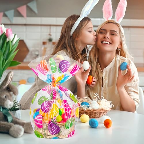 CUDICY Easter Bags 10pcs Large Cellophane Bags 24x30 Inch Cellophane Wrap for Gift Baskets Clear Plastic Gift Wrapping - Image 5