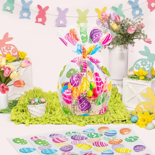 CUDICY Easter Bags 10pcs Large Cellophane Bags 24x30 Inch Cellophane Wrap for Gift Baskets Clear Plastic Gift Wrapping - Image 4