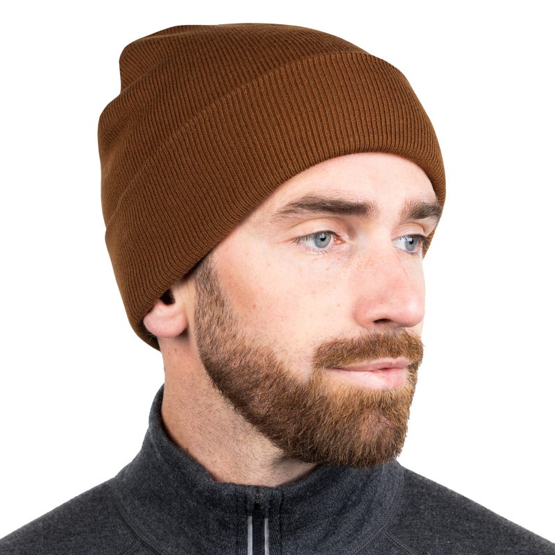 MERIWOOL Beanie for Men and Women - Merino Wool Blend Ribbed Knit Winter Hat Brown - Image 3