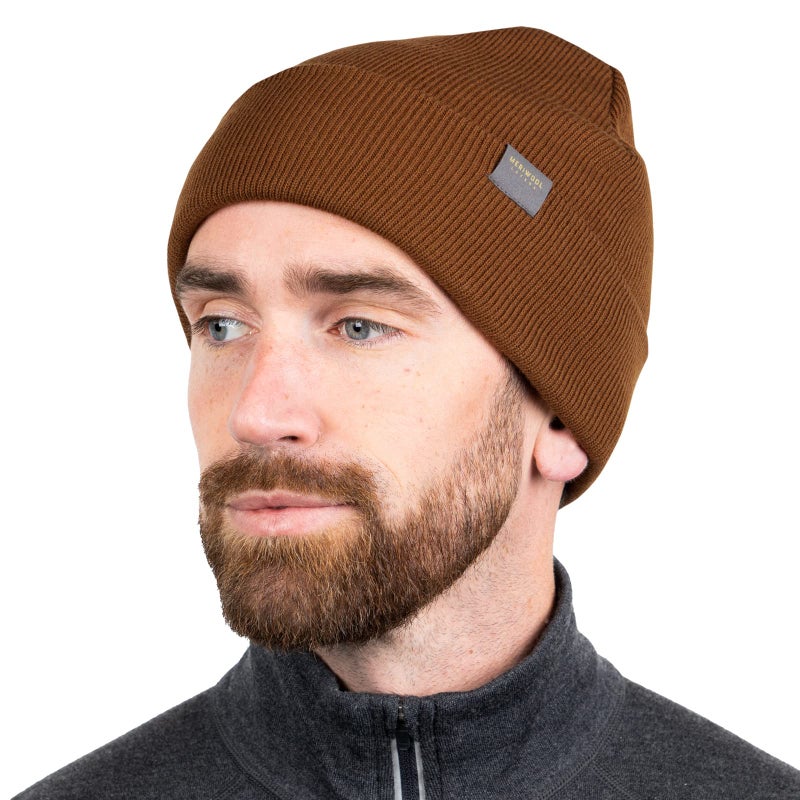 MERIWOOL Beanie for Men and Women - Merino Wool Blend Ribbed Knit Winter Hat Brown - Image 2