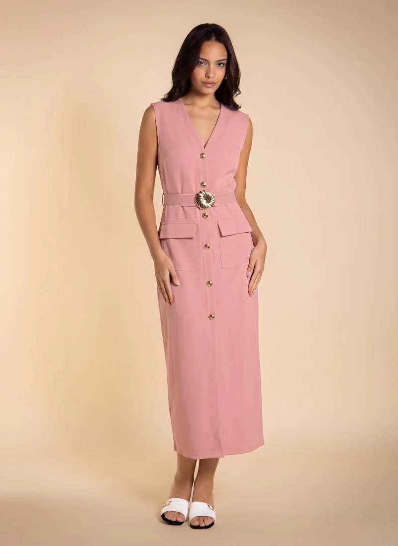 SHAPES FITTED MIDI DRESS WITH BELT