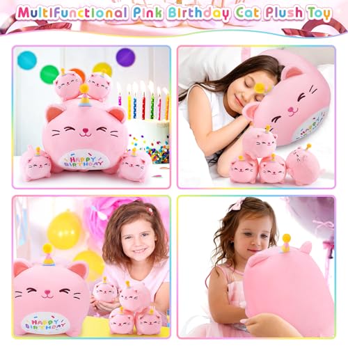 Auspicious beginning Pink Birthday Cat Plush 5 PCS Cat Plush Stuffed Animal Family 16 Pink Cat Mommy White Cat with 4 Baby Kittens Cat PlushiesKawaii Cat Plush Toy Christmas Birthday Gifts for Kids Boys Girls - Image 5