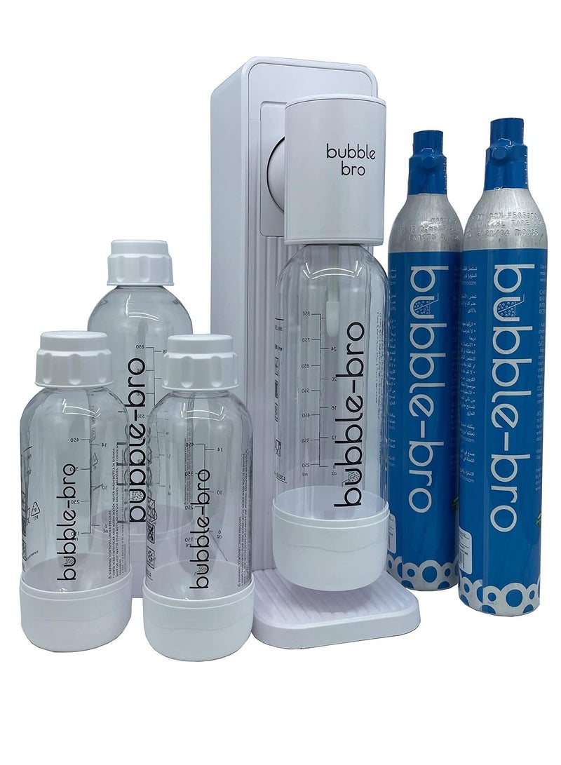 بابل-برو حزمة عائلية لصانع المياه الفوارة من bubble-bro Origin - مع 2 × 60 لتر من أسطوانات CO2 ، 1 × زجاجة إضافية سعة 1 لتر و 2 × زجاجة 500 مل (أبيض)  - Image 1