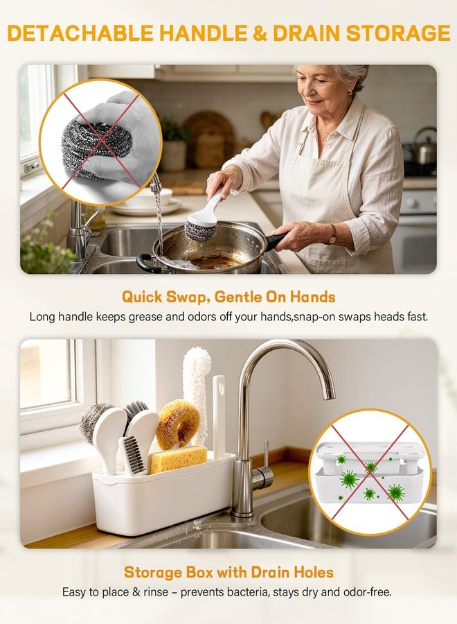 ZimiTeda 7 Pack Kitchen Cleaning Dish Brush Set with Storage Box for Pan Bottle - Image 3