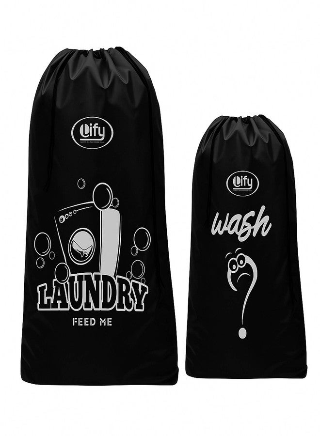 Lify Nylon Laundry Bag - These XL (45X31Inches) & M(31X21.5Inch) Bags Will Fit Laundry Hamper and Strong Enough to Carry up to Three Loads of Clothes (BLACK) - 2 Pcs Pack - Image 1