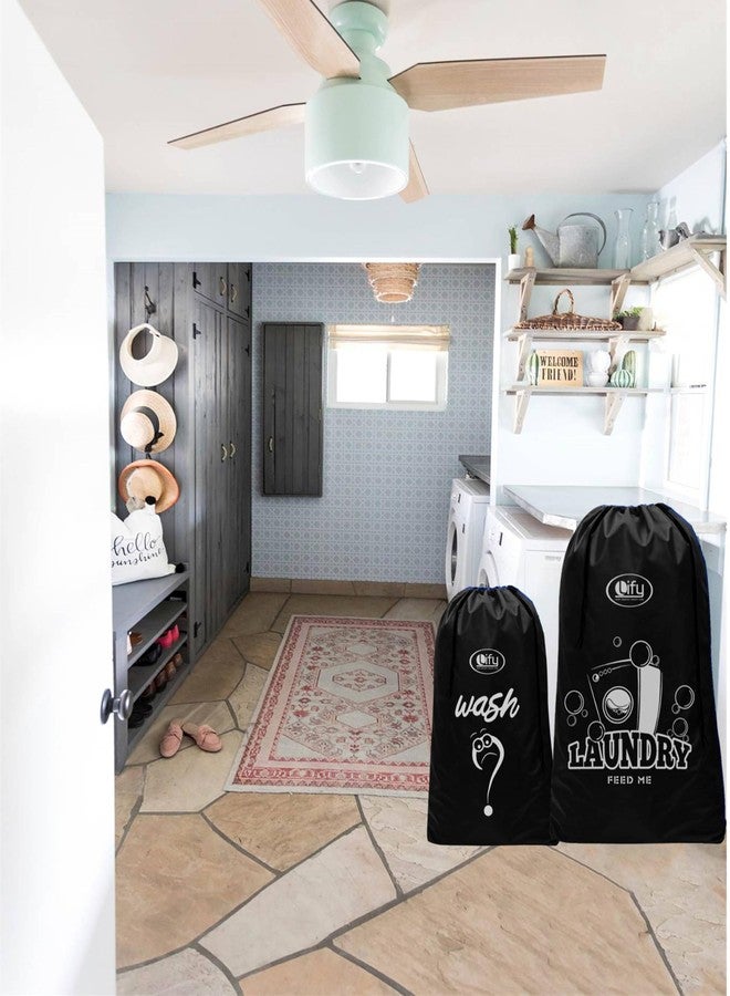Lify Nylon Laundry Bag - These XL (45X31Inches) & M(31X21.5Inch) Bags Will Fit Laundry Hamper and Strong Enough to Carry up to Three Loads of Clothes (BLACK) - 2 Pcs Pack - Image 3