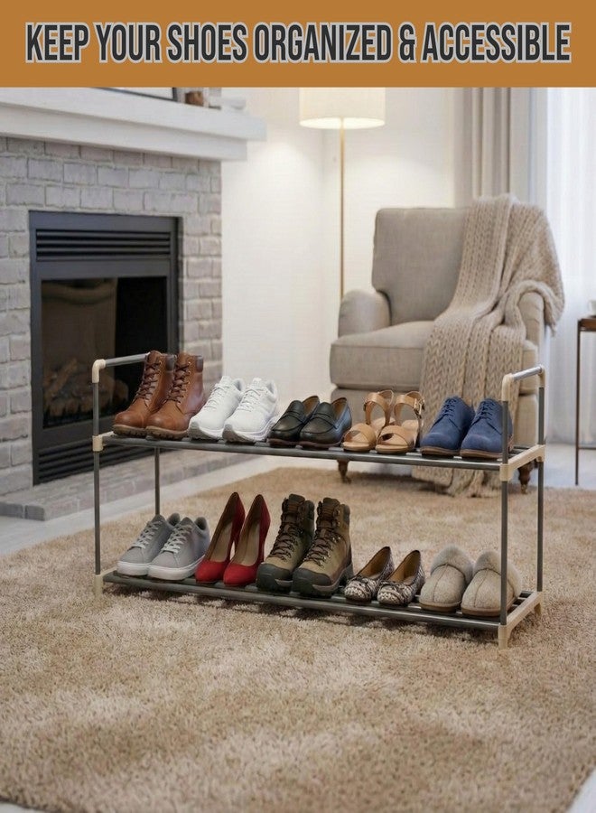 Home-Complete Shoe Rack - 2-Tier Shoe Organizer for Closet, Bathroom, Entryway - Shelf Holds 10 Pairs Sneakers, Heels, Boots by Home-Complete (Gray) - Image 4