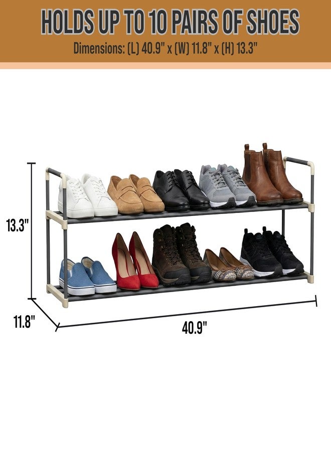 Home-Complete Shoe Rack - 2-Tier Shoe Organizer for Closet, Bathroom, Entryway - Shelf Holds 10 Pairs Sneakers, Heels, Boots by Home-Complete (Gray) - Image 3