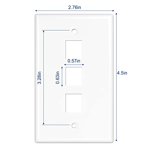iwillink 3-Port Keystone Wall Plate 10-Pack, Low Profile Ethernet Wall Plates for Keystone Jack, White - Image 4
